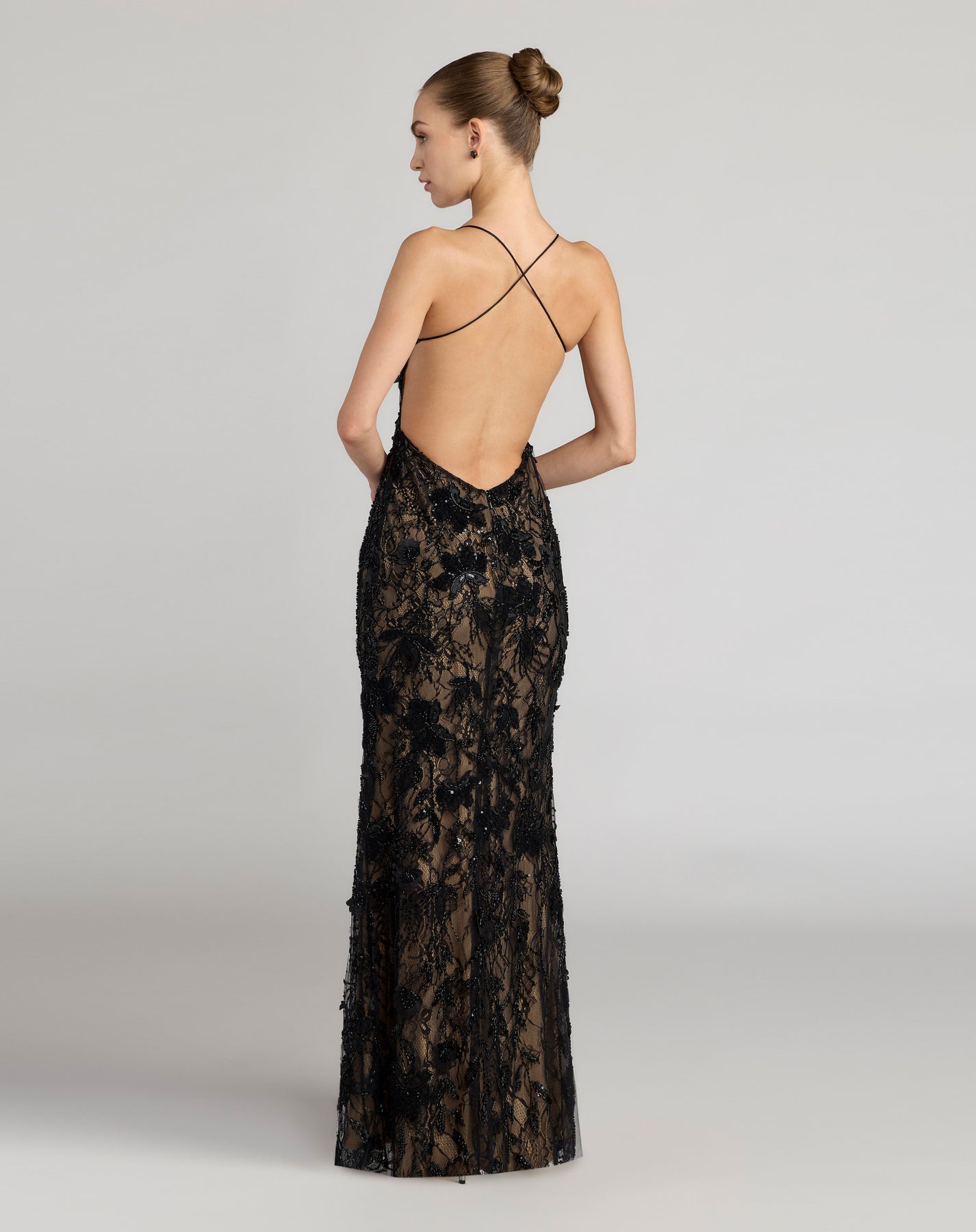 Mac Duggal 68892 - Cross Strap Back Floral Embroidered Dress