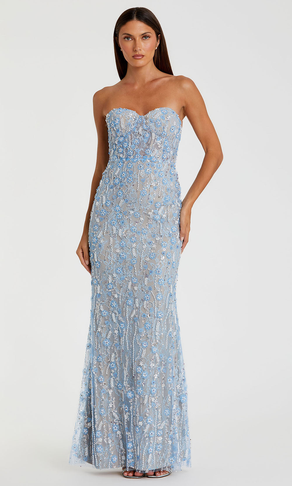 Mac Duggal 68893 - Strapless Evening Gown with Beaded Applique Prom Dresses in Blue
