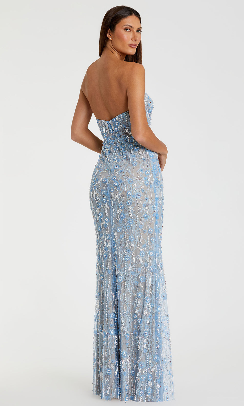 Mac Duggal 68893 - Strapless Evening Gown with Beaded Applique Prom Dresses in Blue