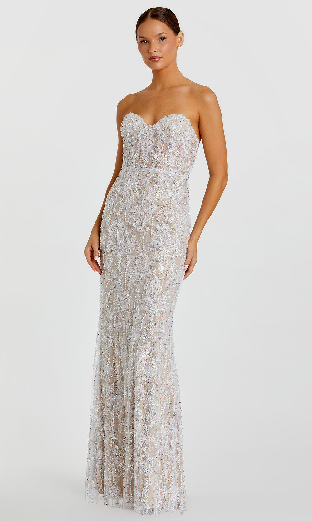 Mac Duggal 68893 - Strapless Evening Gown with Beaded Applique Prom Dresses in White and Neutral