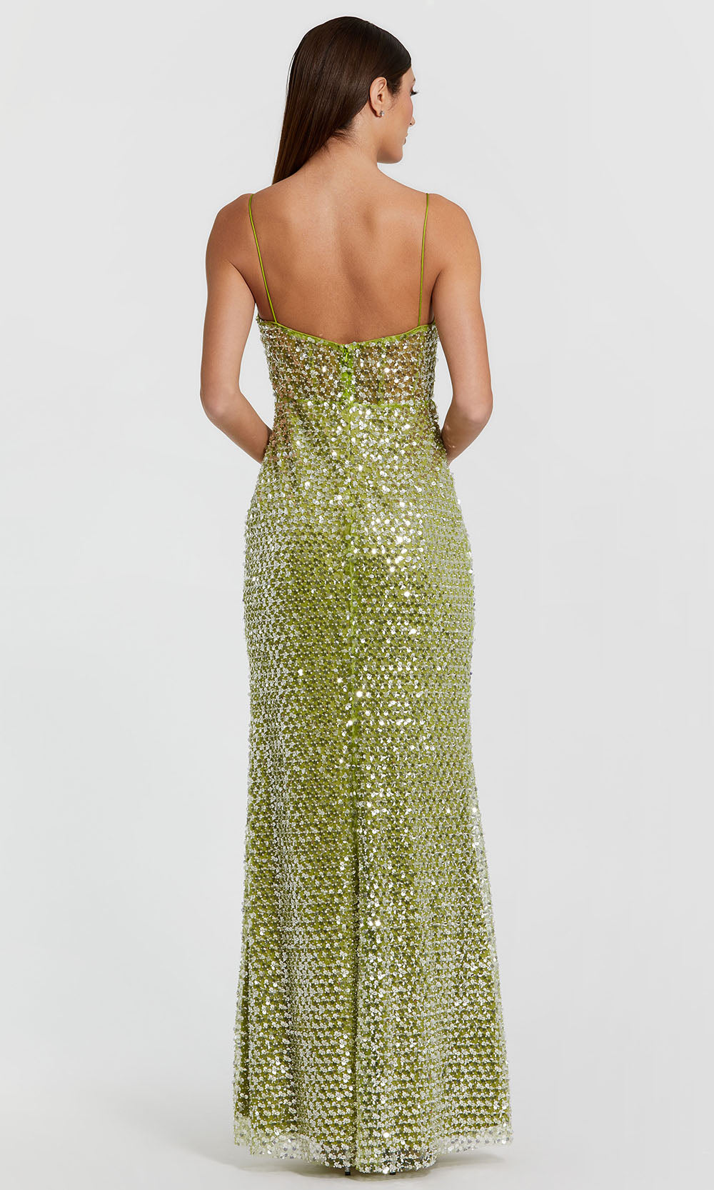 Mac Duggal 68895 - Spaghetti Strap Embellished Sheath Gown Prom Dresses in In Apple Green