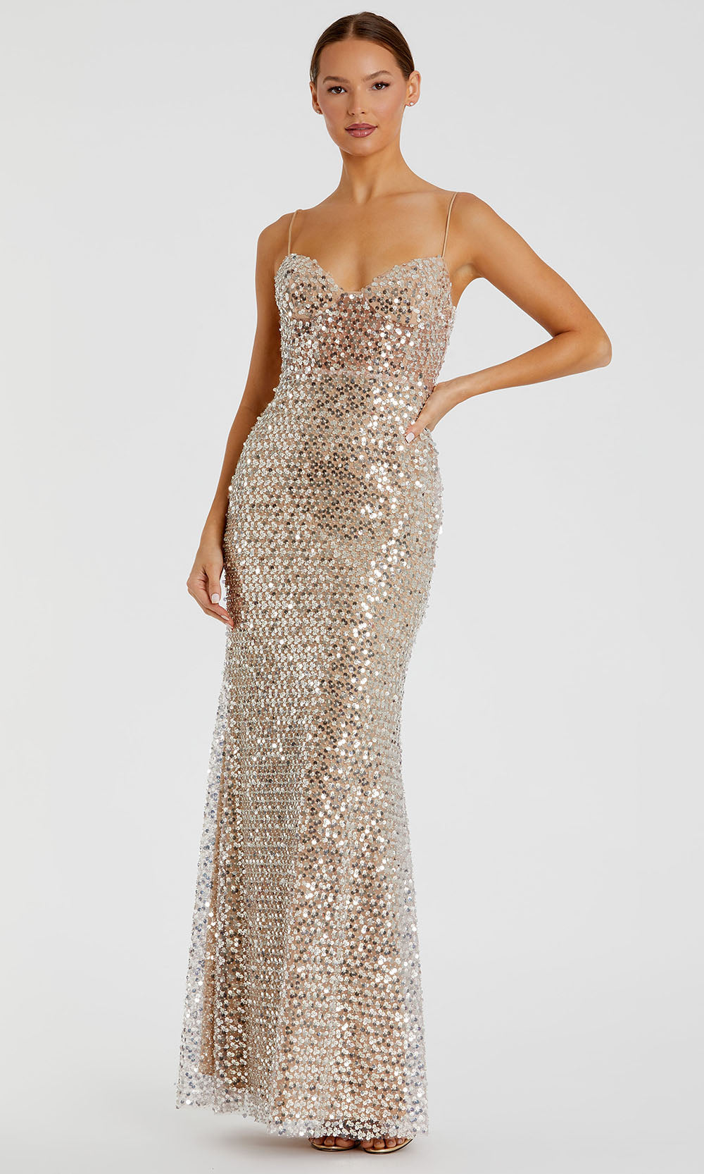 Mac Duggal 68895 - Spaghetti Strap Embellished Sheath Gown Prom Dresses in Nude