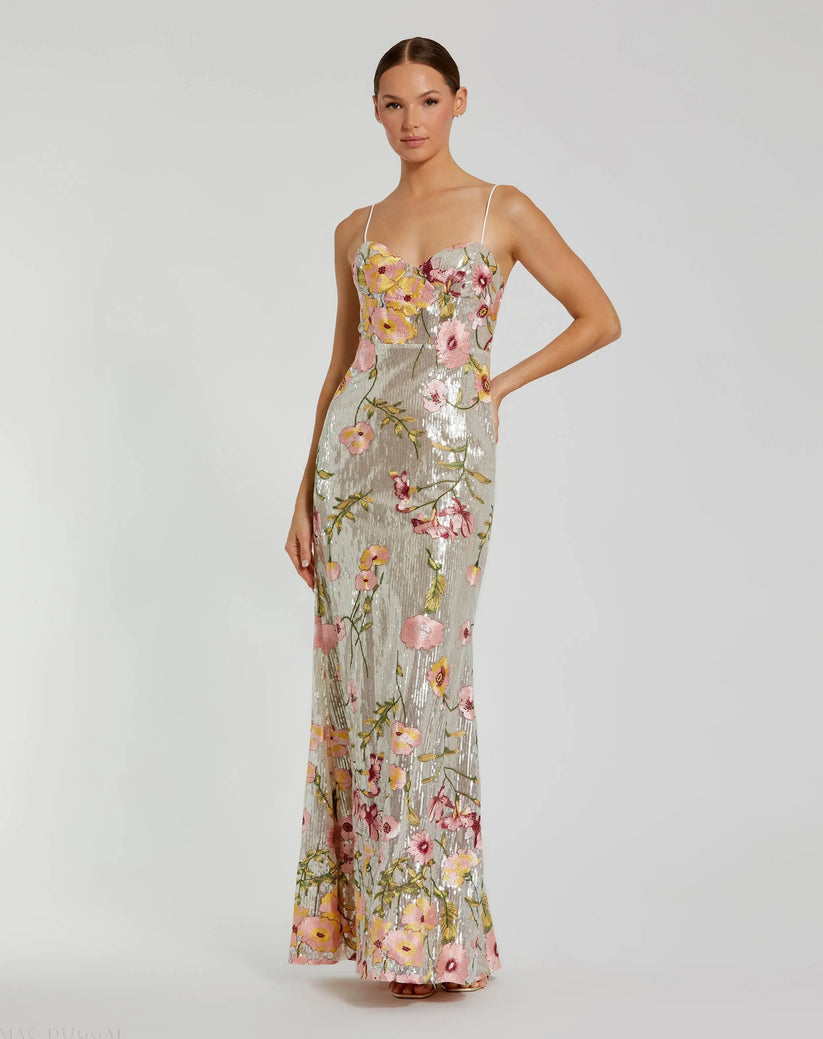 Mac Duggal 68896 - Floral Embroidered Sweetheart Dress Prom Dresses in Silver and Multi