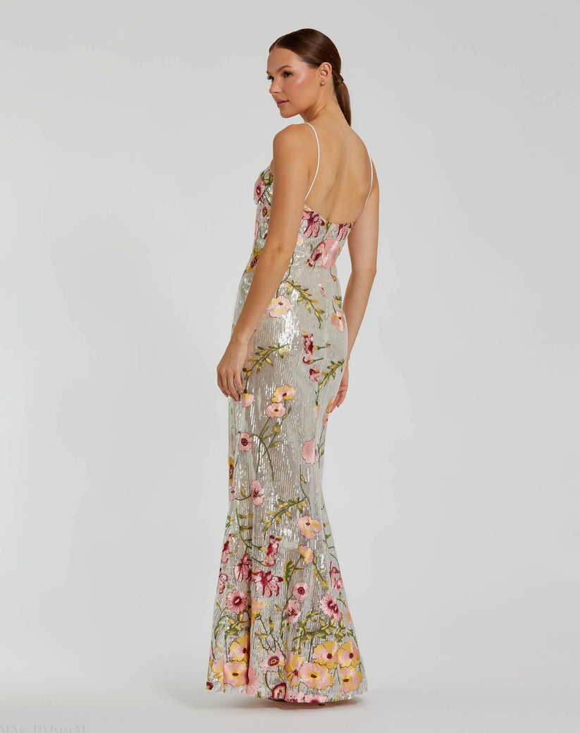 Mac Duggal 68896 - Floral Embroidered Sweetheart Dress Prom Dresses in Silver and Multi