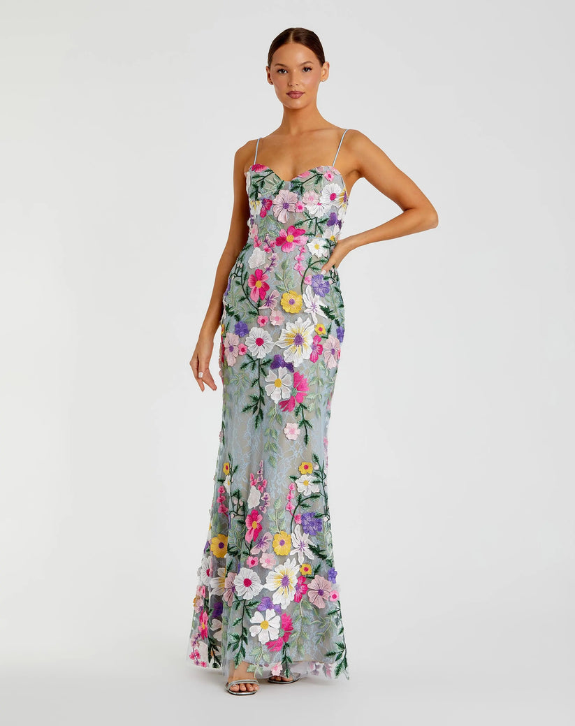 Mac Duggal 68897 - Spaghetti Strap Floral Sheath Dress Prom Dresses in Green and Multi