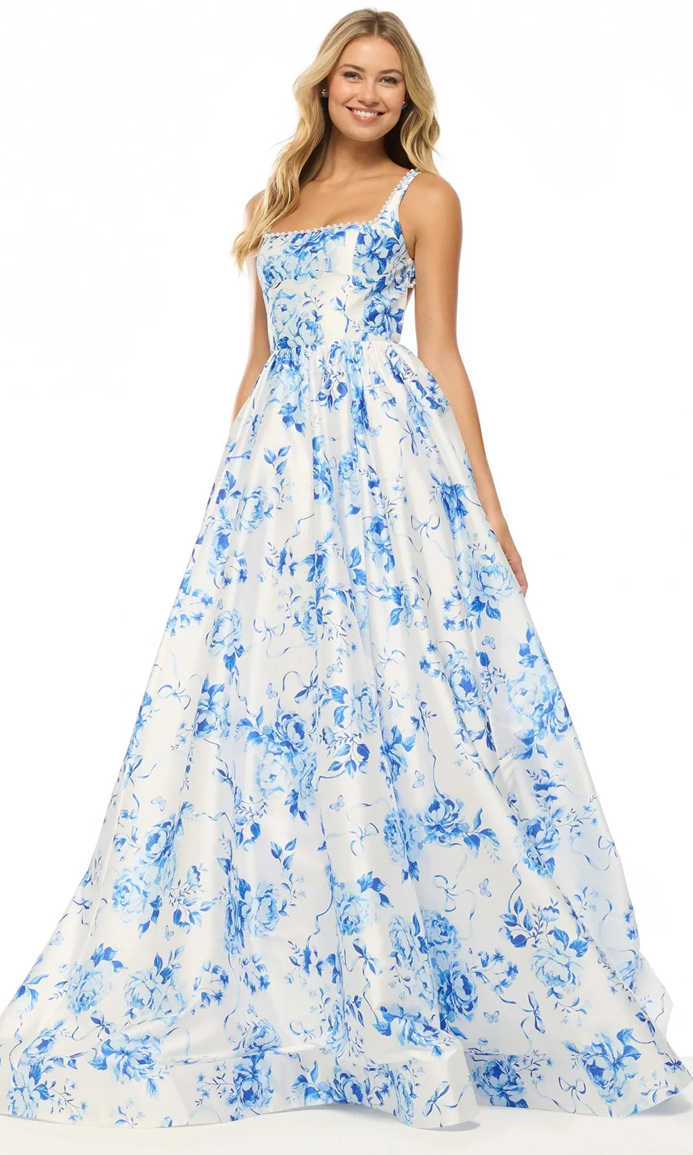 Sherri Hill 57789 - Elegant Floral Print Dress with Pearl Trim Prom Dresses