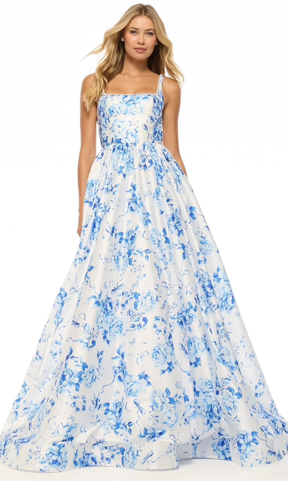 Sherri Hill 57789 - Elegant Floral Print Dress with Pearl Trim Prom Dresses