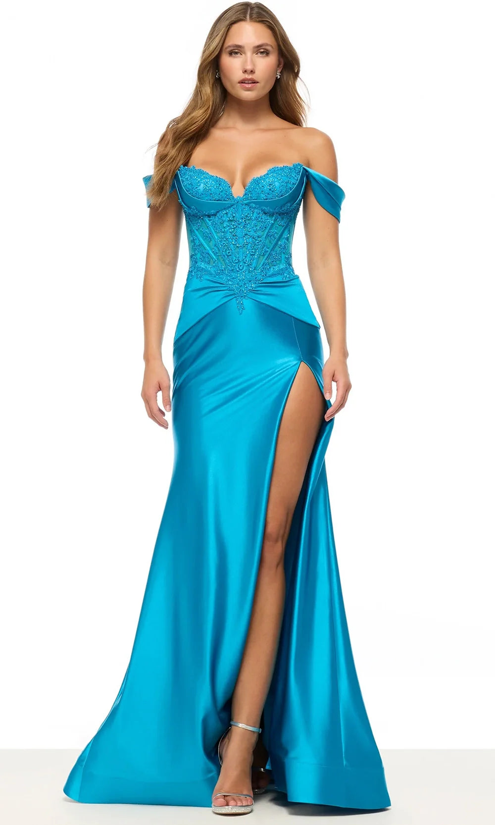 Sherri Hill 57823 - Satin Sweetheart Neck Gown with Slit Prom Dresses