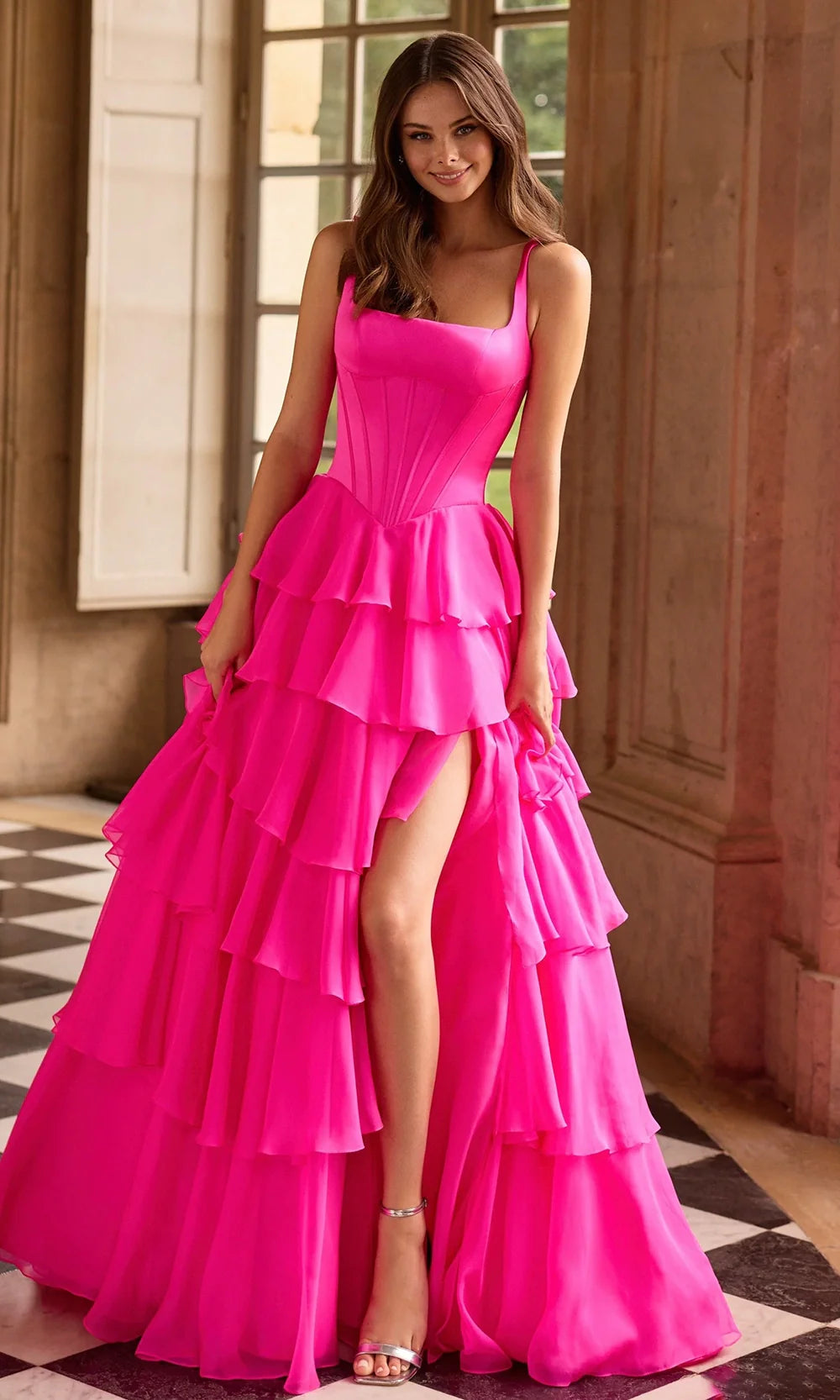 Sherri Hill 57625 - Square Neck Ruffle Evening Gown Prom Dresses
