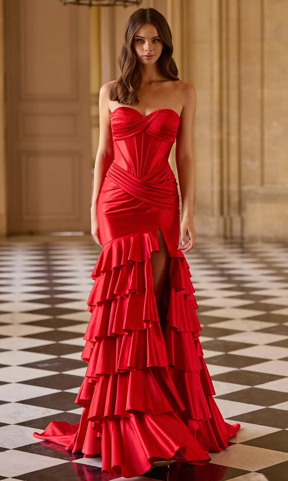 Sherri Hill 57638 - Tiered Ruffle Lace-Up Back Gown Prom Dresses