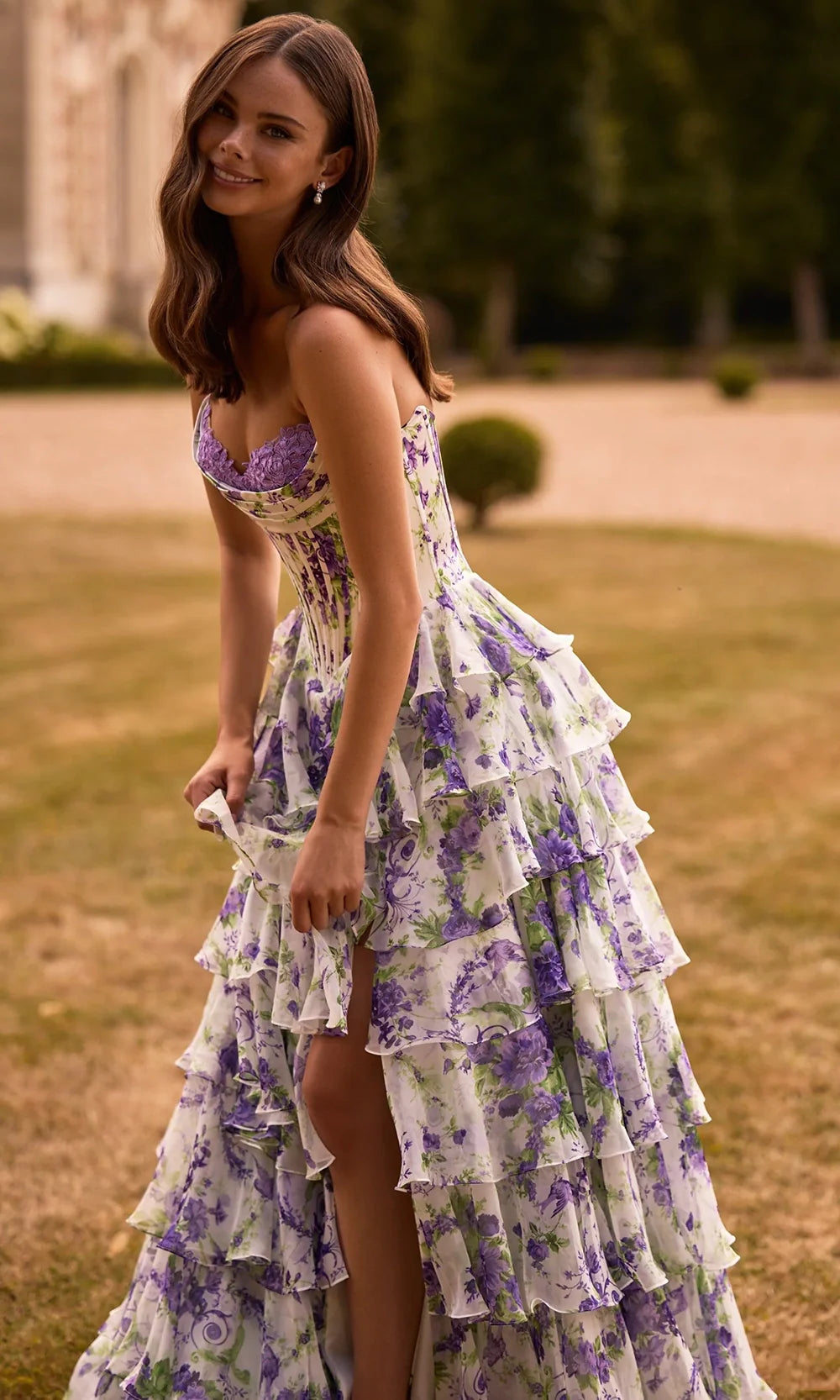 Sherri Hill 57692 - Floral Print Strapless Gown with Lace Bust Prom Dresses