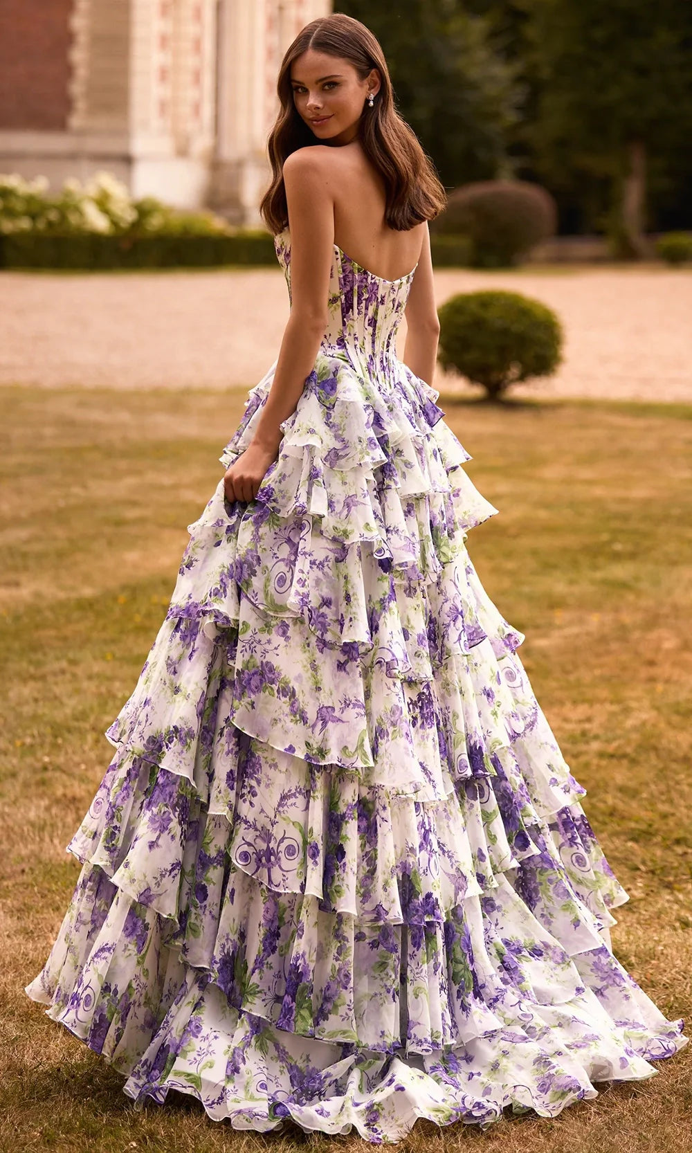 Sherri Hill 57692 - Floral Print Strapless Gown with Lace Bust Prom Dresses