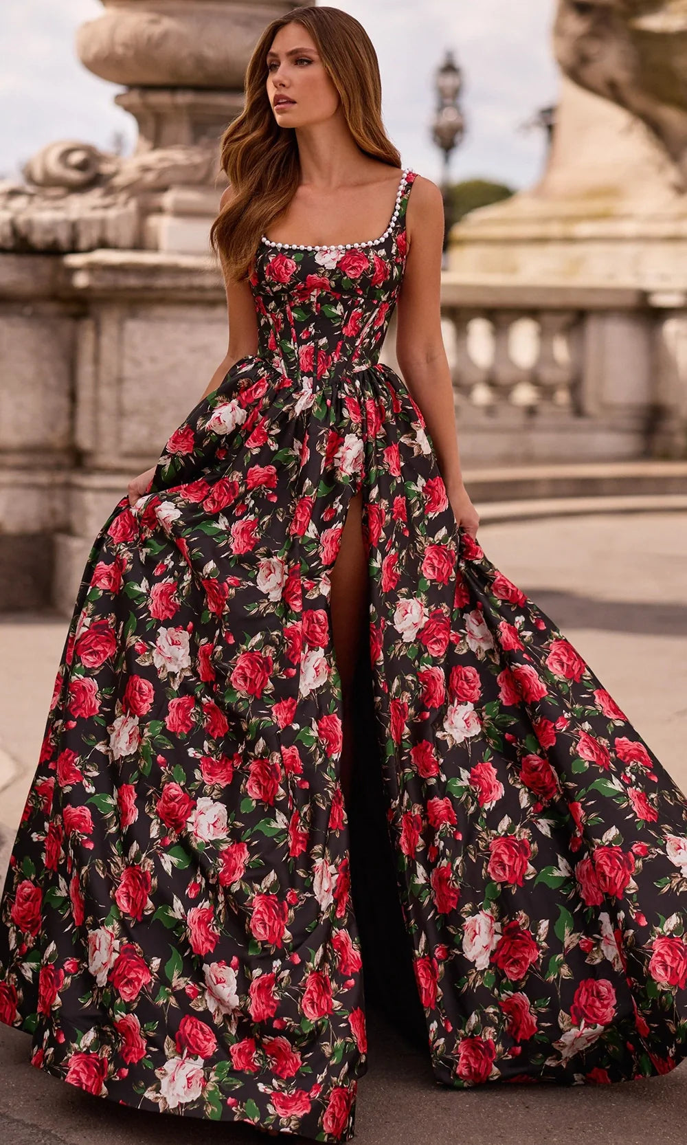 Sherri Hill 57725 - Sleeveless A-Line Gown with Floral Print Prom Dresses
