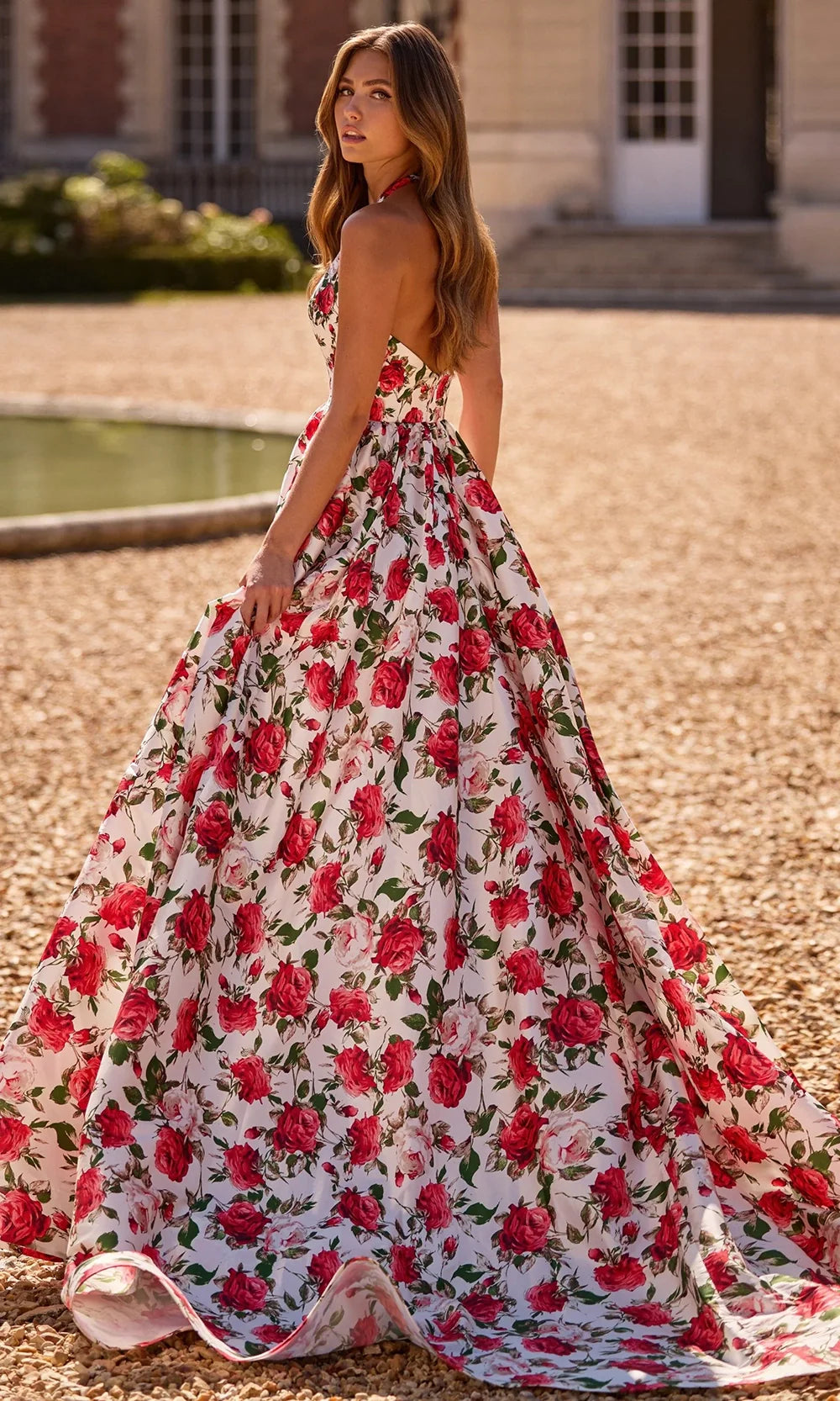Sherri Hill 57726 - Floral Printed Halter Gown with Train Prom Dresses