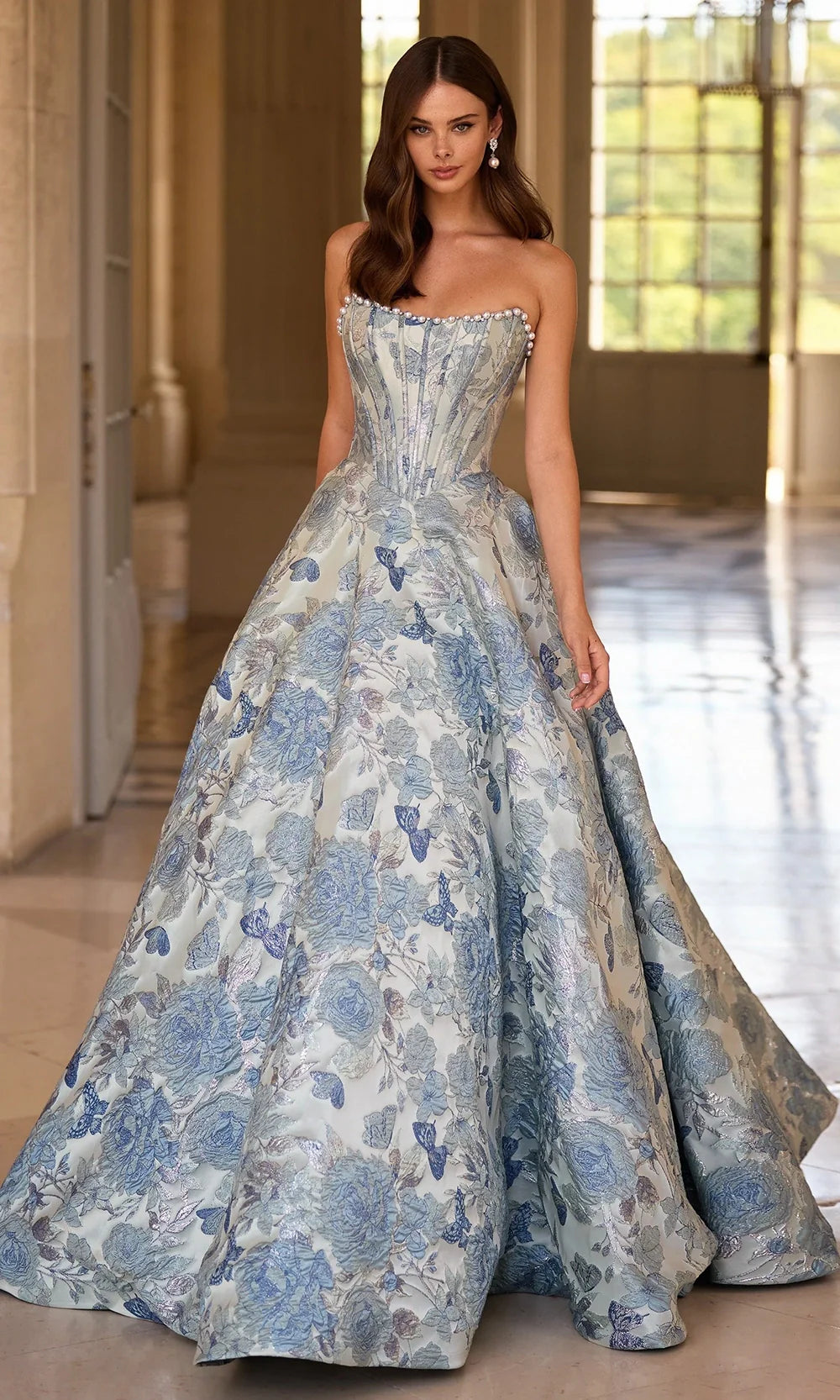 Sherri Hill 57741 - Floral Brocade Basque Ballgown Prom Dresses