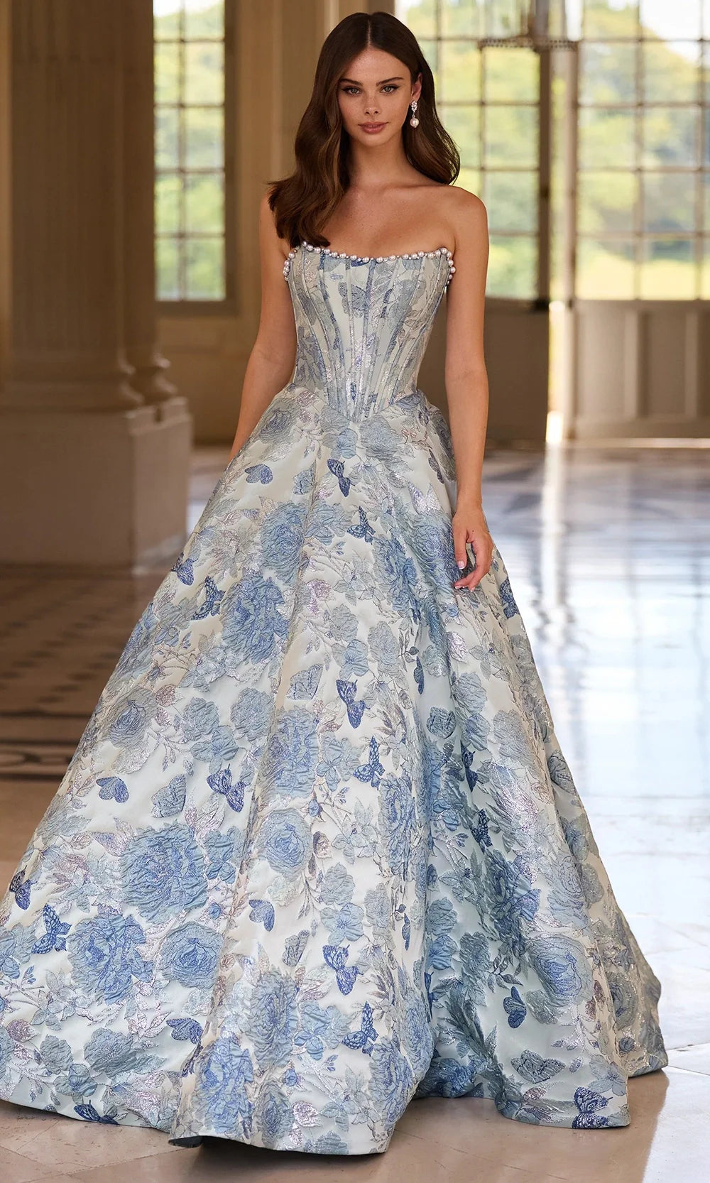 Sherri Hill 57741 - Floral Brocade Basque Ballgown Prom Dresses