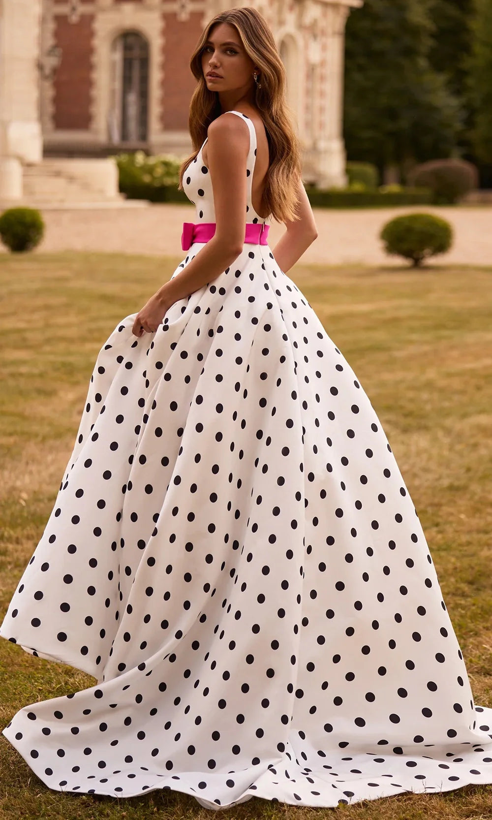 Sherri Hill 57748 - Scoop Back Polka Dot A-Line Gown Prom Dresses