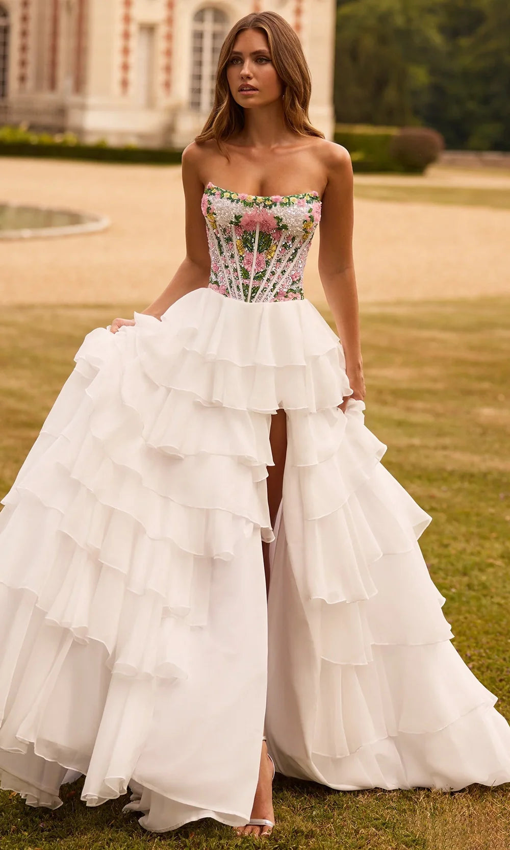 Sherri Hill 57750 - Scoop Neckline Ruffle Chiffon Dress Prom Dresses