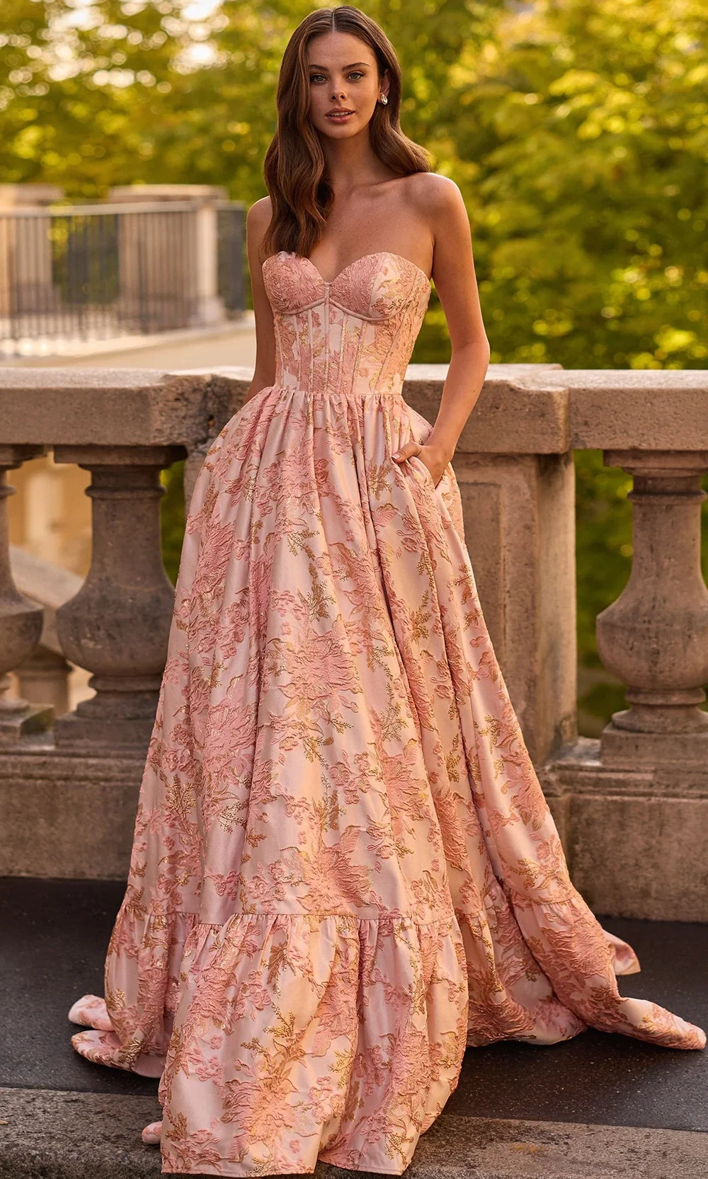 Sherri Hill 57753 - Corset Bodice Floral Sweetheart Gown Prom Dresses
