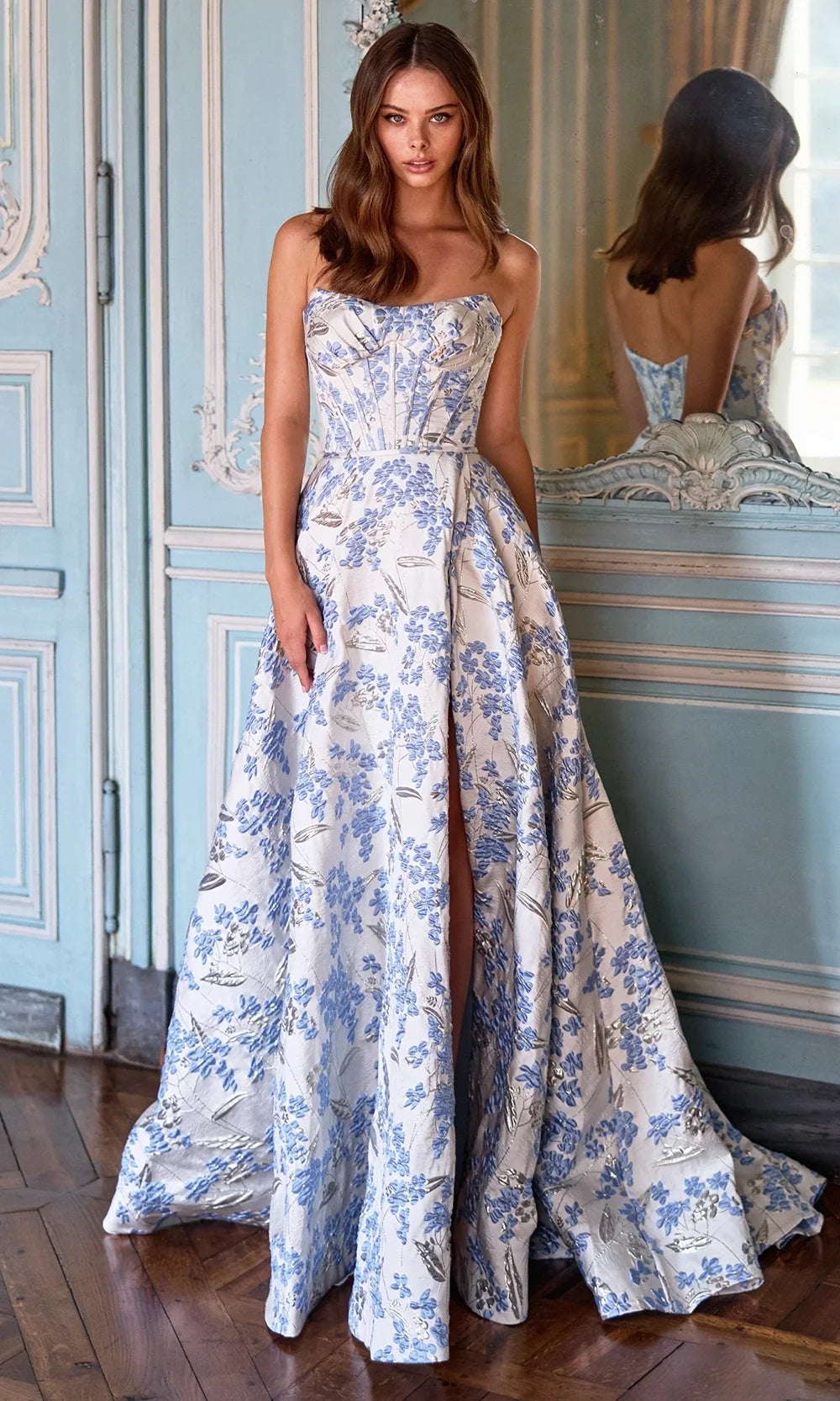 Sherri Hill 57755 - A-Line Floral Brocade Evening Gown Prom Dresses