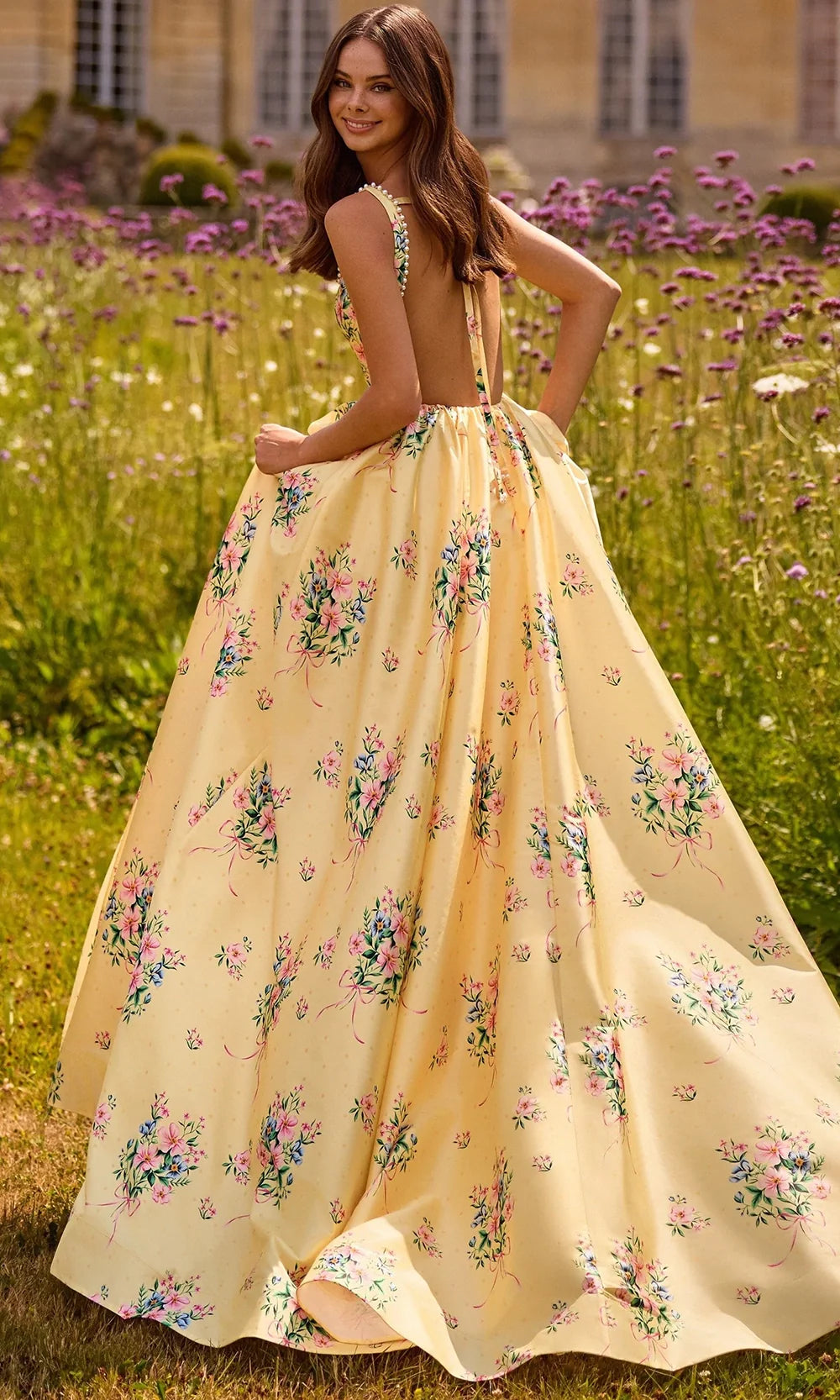 Sherri Hill 57783 - Tie Open Back Floral Printed Evening Dress Prom Dresses