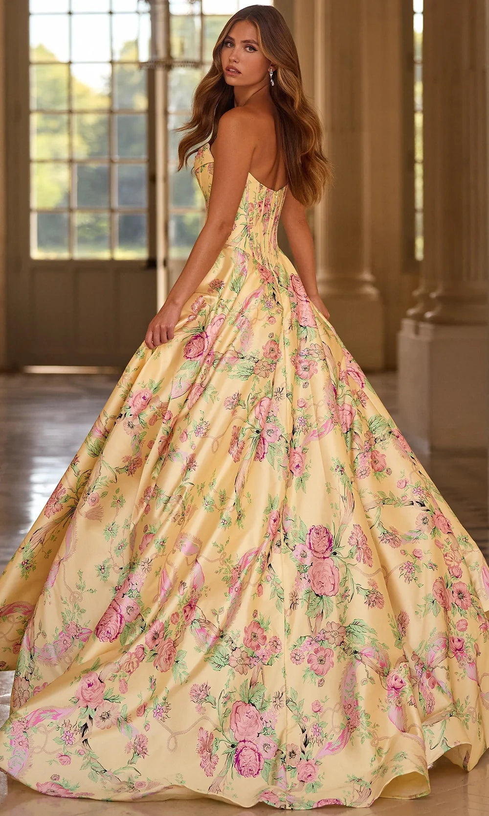 Sherri Hill 57797 - Cowl Neckline Floral Print Ballgown Prom Dresses