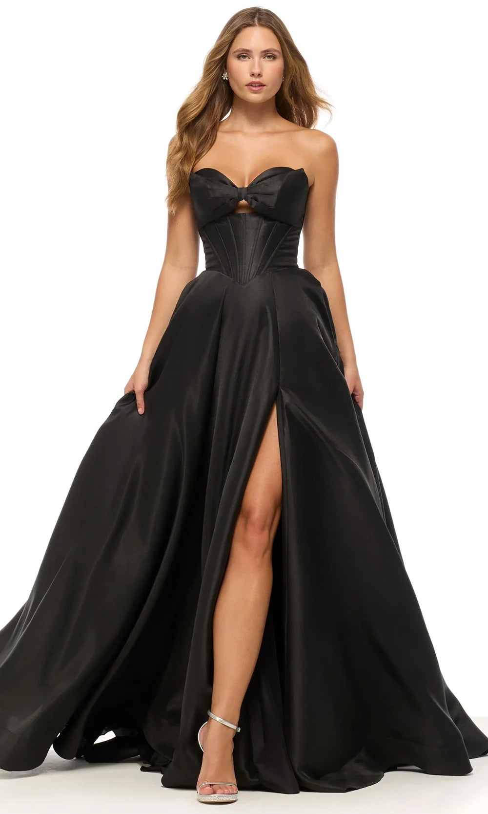 Sherri Hill 57893 - High Slit Bow Neckline Evening Gown Prom Dresses