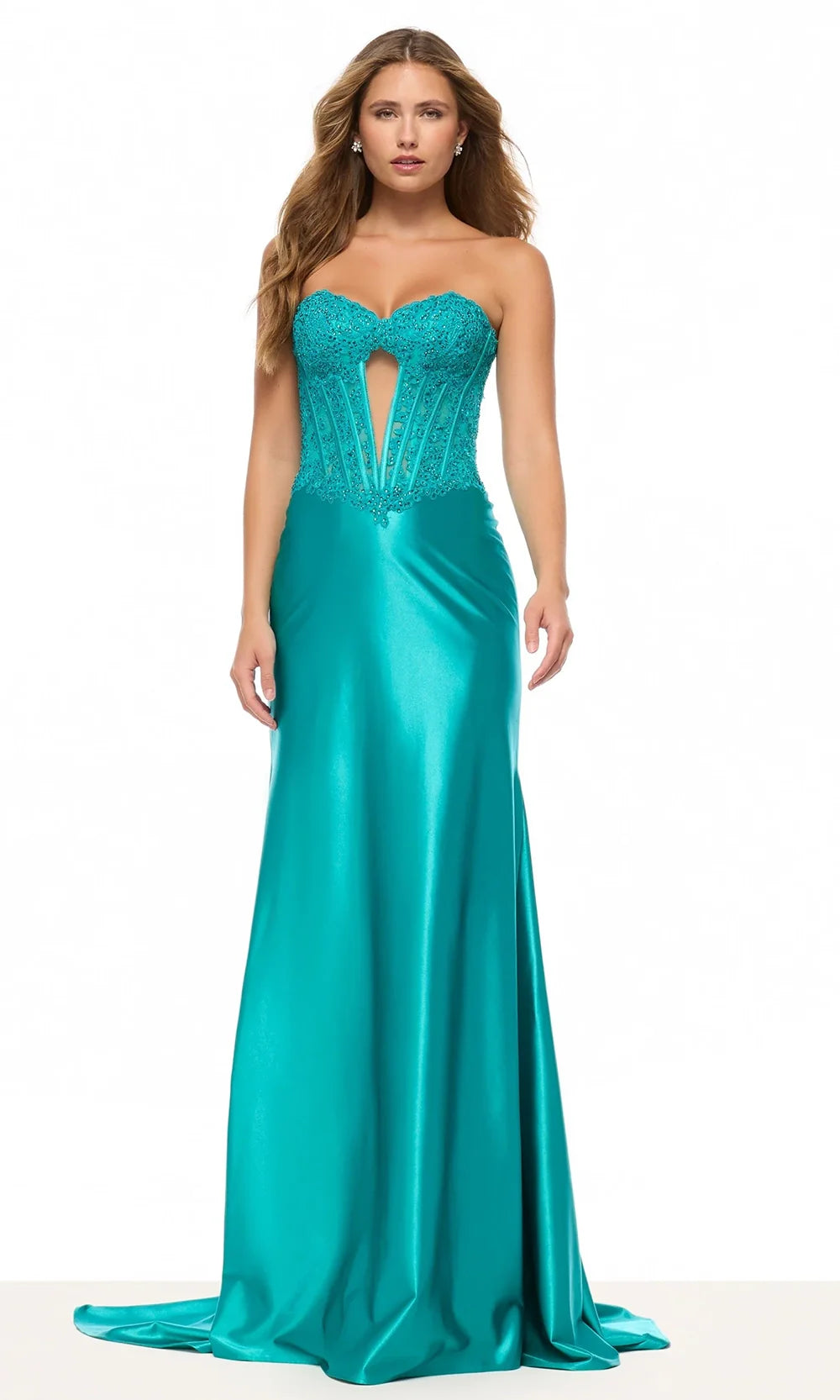 Sherri Hill 57749 - Strapless Lace Corset Stretch Satin Gown Prom Dresses