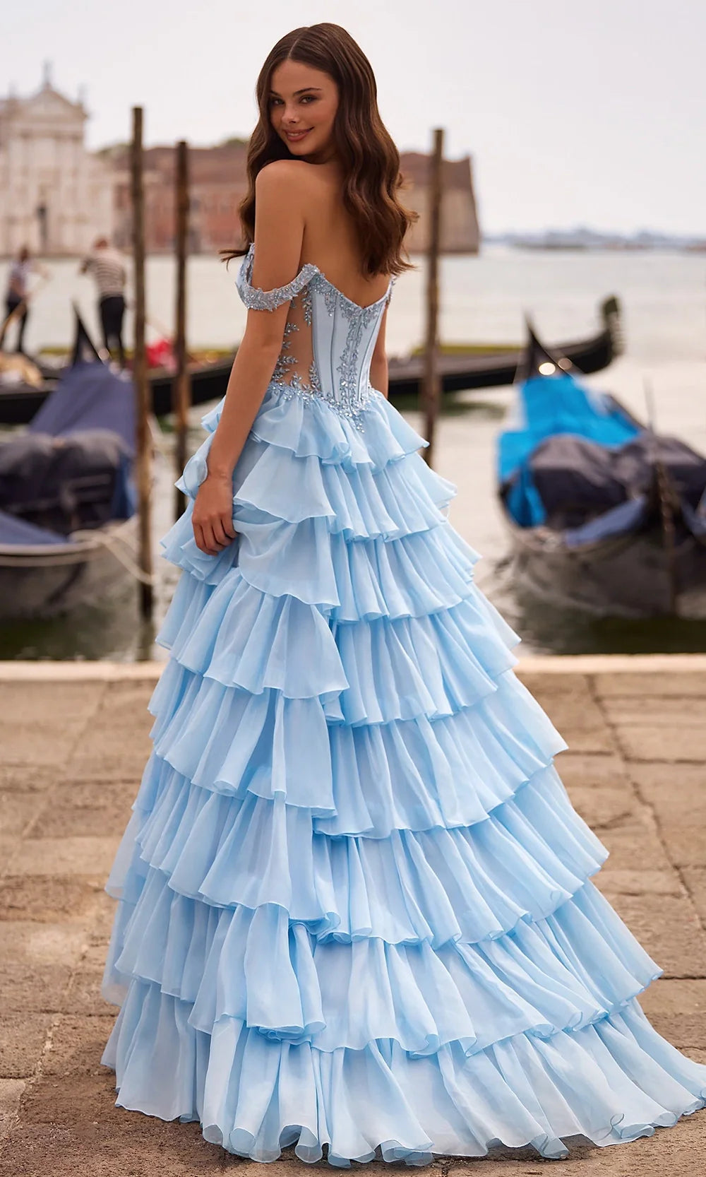 Sherri Hill 57528 - Plunging Neck Ruffle Chiffon Evening Gown Prom Dresses
