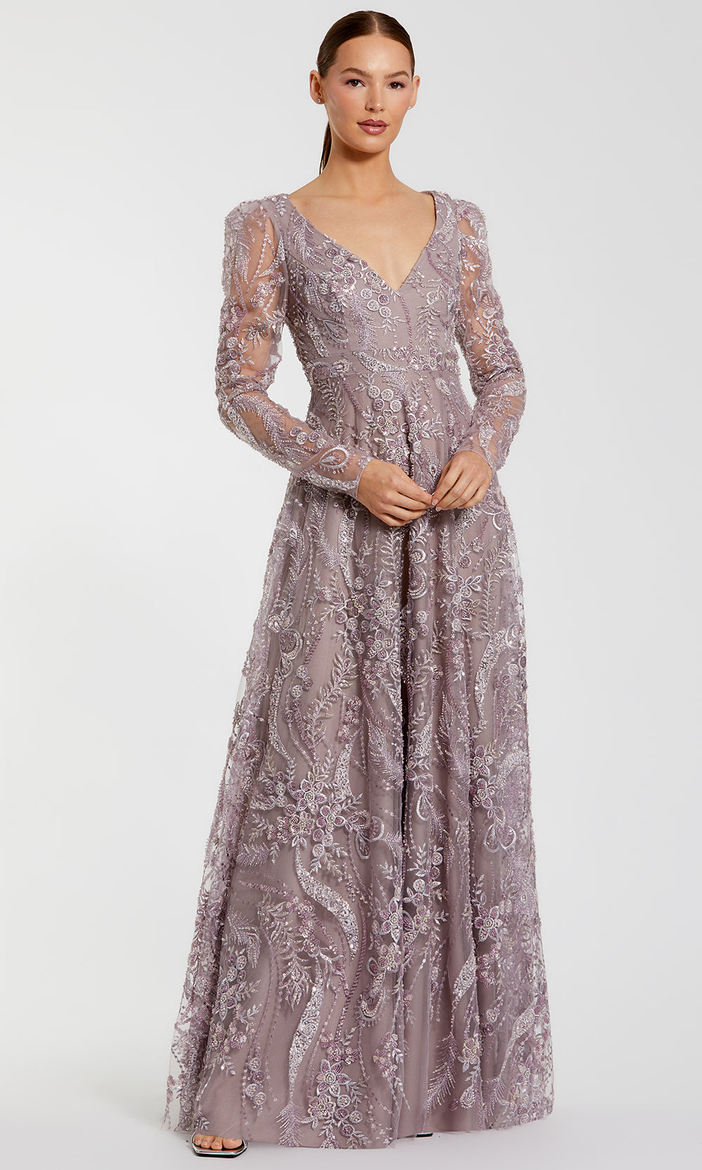 Mac Duggal 68908 - Beaded Lace A-Line Evening Gown Mother of the Bride Dresses in Purple