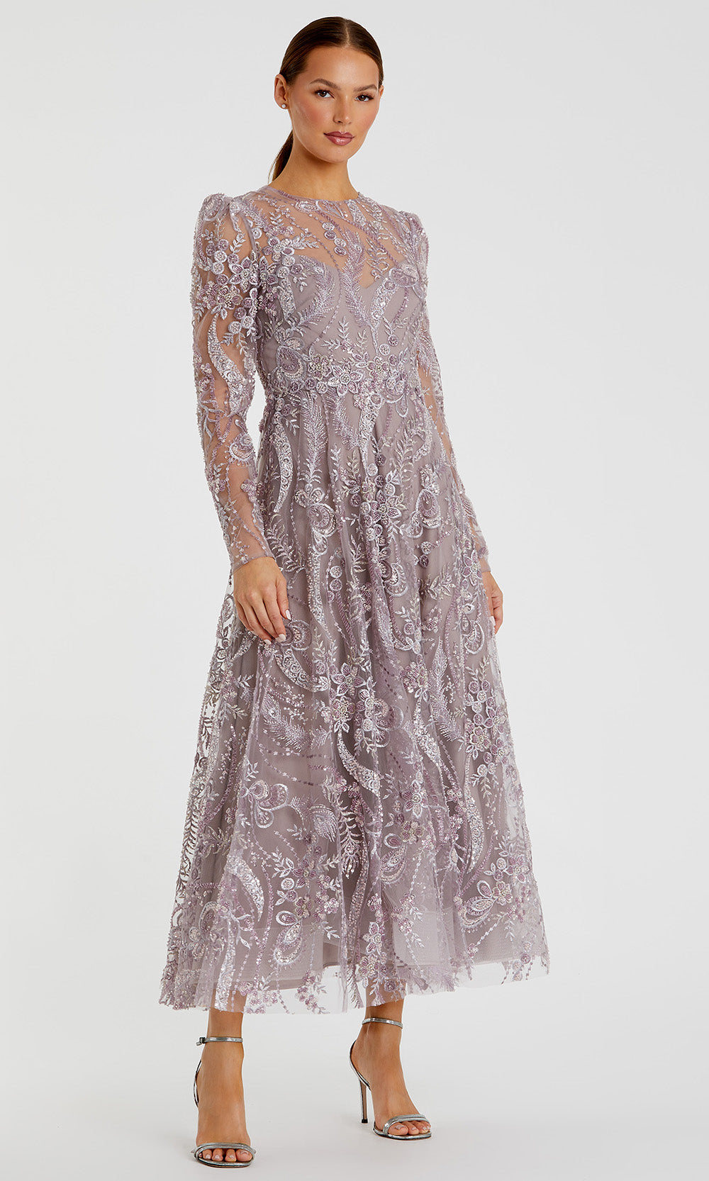 Mac Duggal 68910 - Puff Sleeve Embroidered A-Line Dress Mother of the Bride Dresses in Mauve