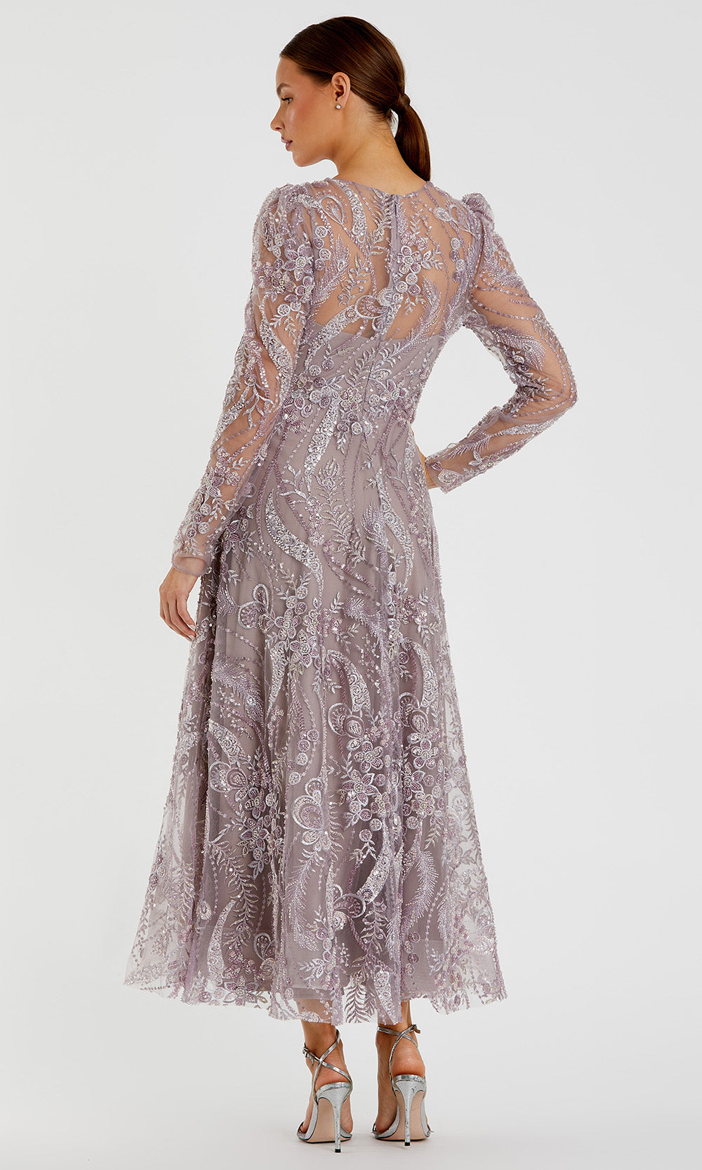 Mac Duggal 68910 - Puff Sleeve Embroidered A-Line Dress Mother of the Bride Dresses in Mauve