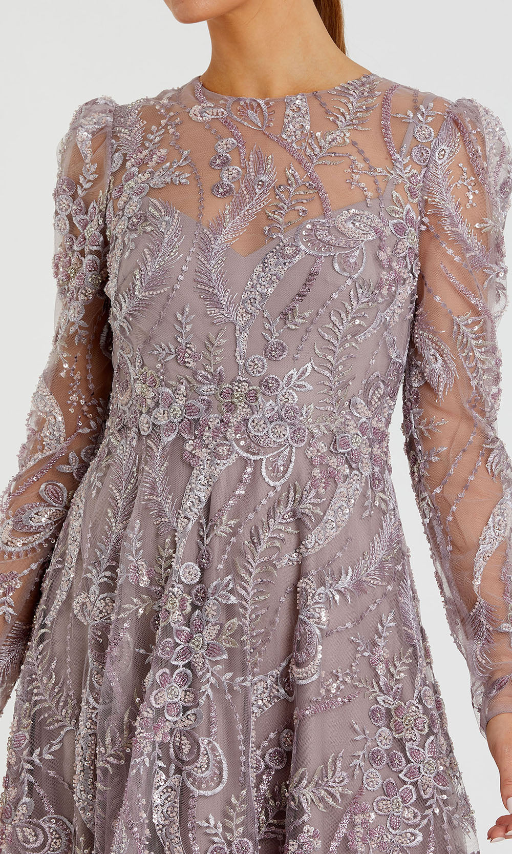 Mac Duggal 68910 - Puff Sleeve Embroidered A-Line Dress Mother of the Bride Dresses in Mauve