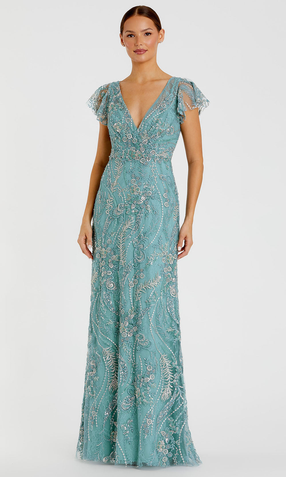 Mac Duggal 68914 - V-Neckline Embroidered Long Gown Mother of the Bride Dresses in Green
