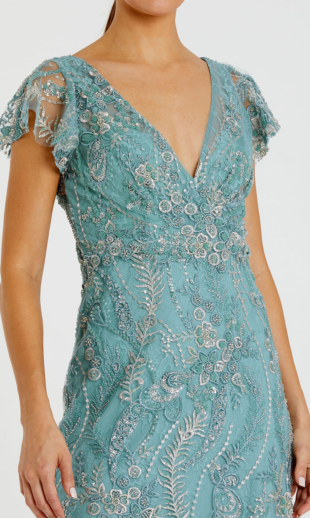 Mac Duggal 68914 - V-Neckline Embroidered Long Gown Mother of the Bride Dresses in Green
