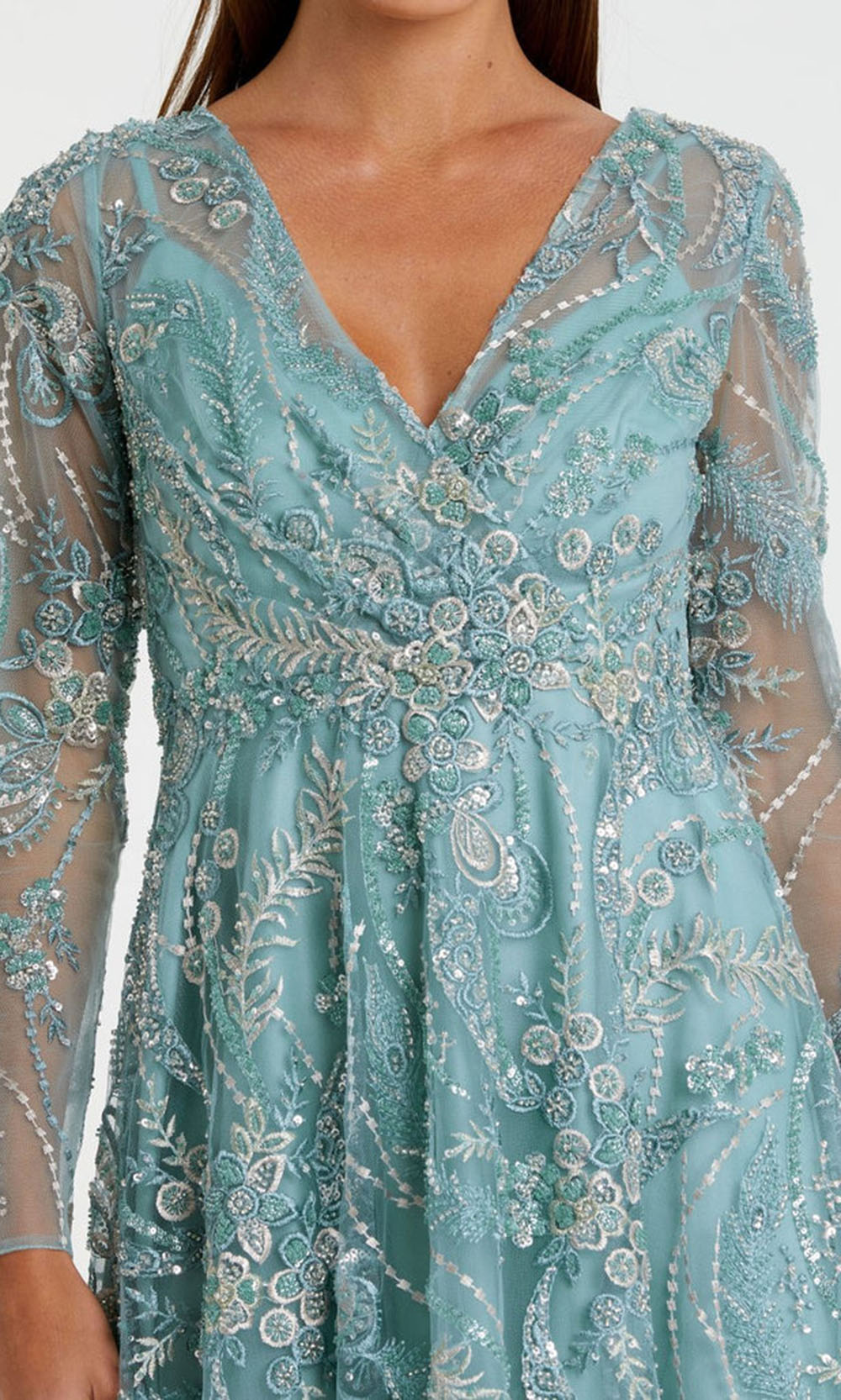 Mac Duggal 68915 - Surplice V-Neck Embroidered Midi Dress Wedding Guest