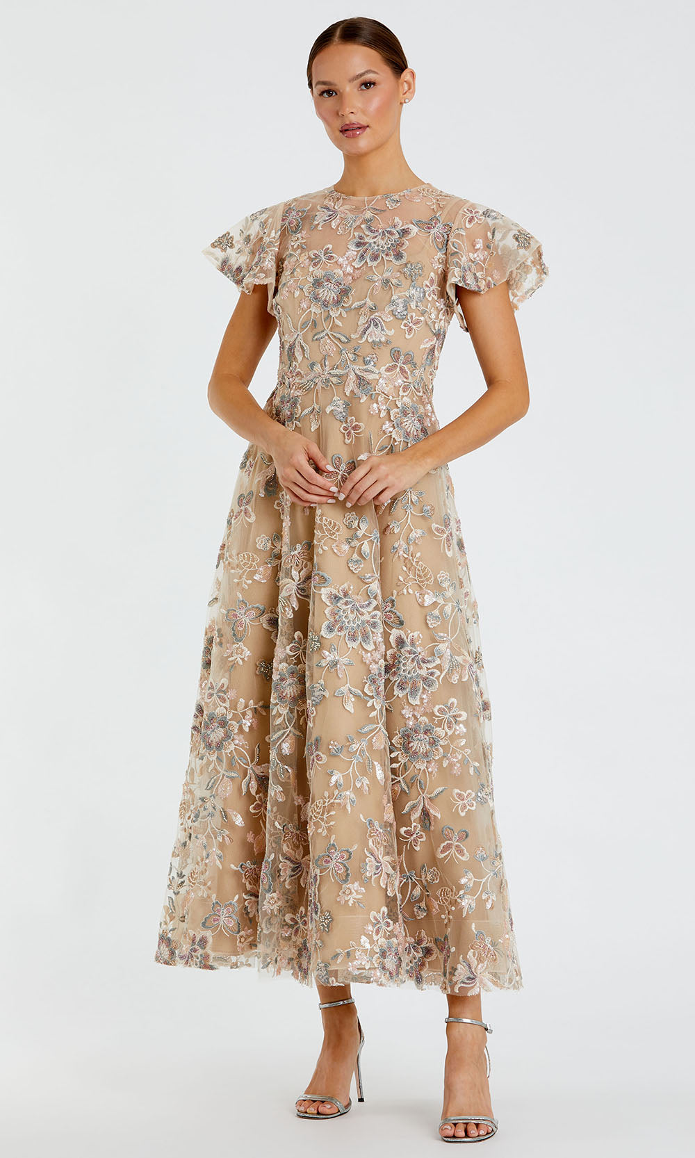 Mac Duggal 68920 - High Neck Butterfly Embroidered Dress Holiday Dresses in Neutral