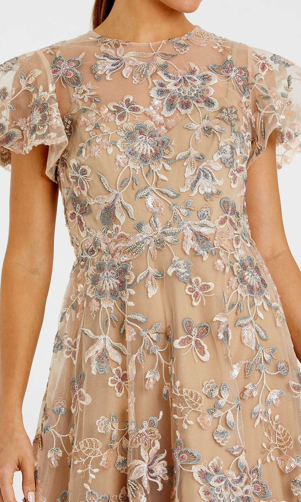 Mac Duggal 68920 - High Neck Butterfly Embroidered Dress Holiday Dresses in Neutral