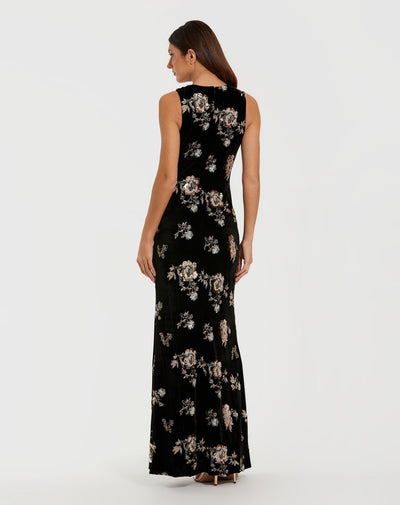 Mac Duggal 68959 - Jewel Neck Velvet Column Gown In Black and Multi