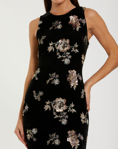 Mac Duggal 68959 - Jewel Neck Velvet Column Gown In Black and Multi