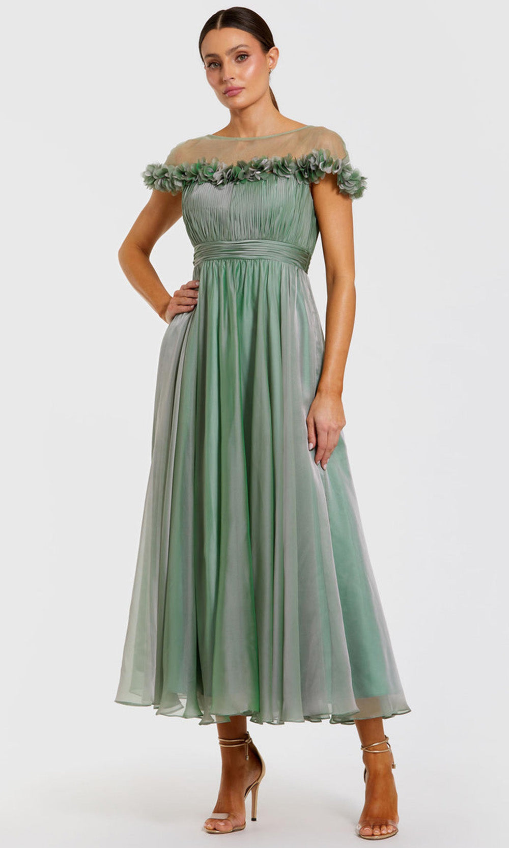 Mac Duggal 68966 - Chiffon Floral Trim Dress Mother of the Bride Dresses in Green