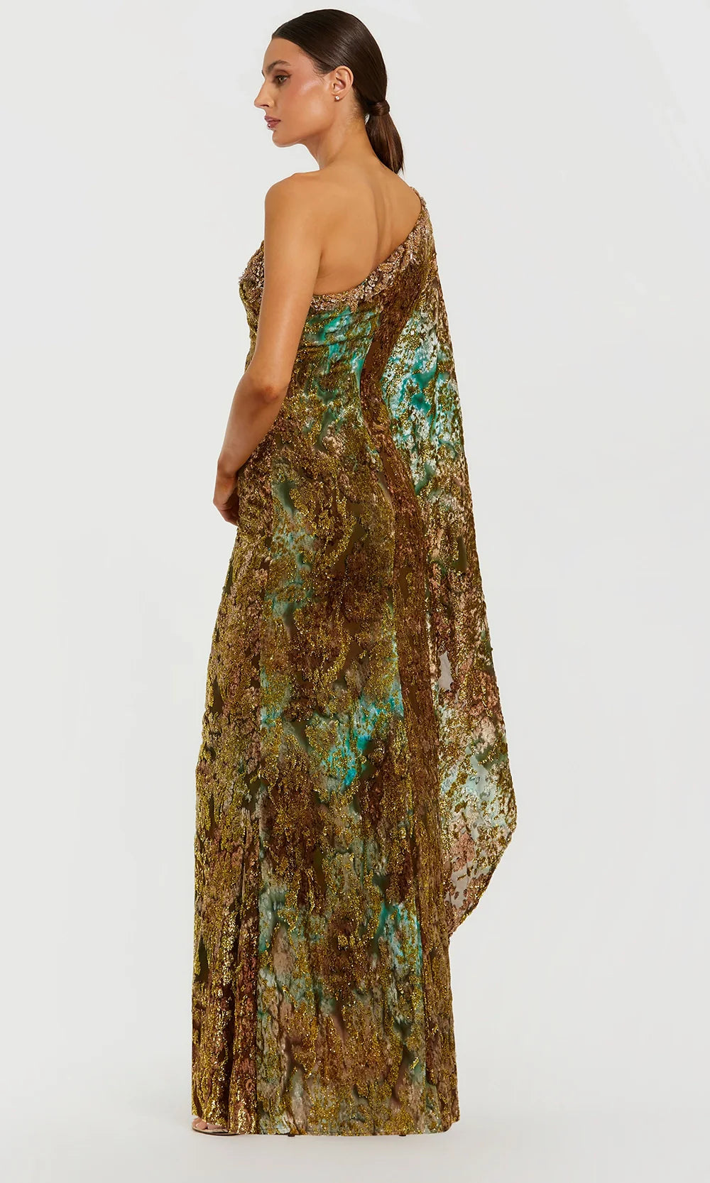 Mac Duggal Women's One Shoulder Metallic Burnout Velvet Evening Gown - Gold - Size 6 - Gold Multi Mac Duggal Women's One Shoulder Metallic Burnout Velvet Evening Gown - Gold - Size 6 - Gold Multi