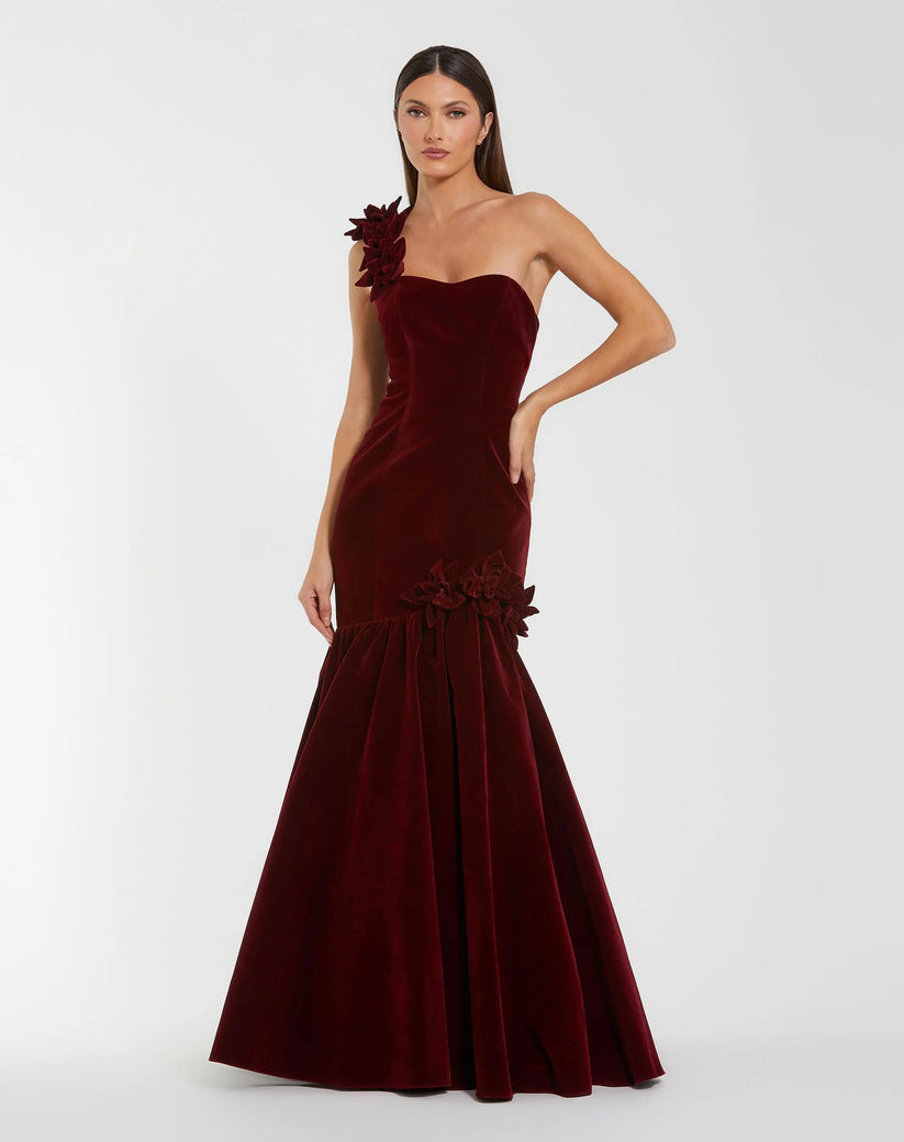 Mac Duggal 68983 - One Shoulder Velvet Trumpet Gown In Red