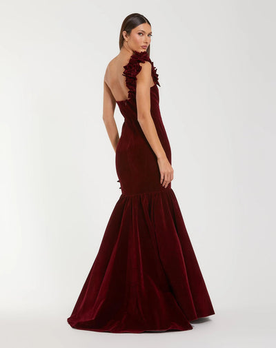 Mac Duggal 68983 - One Shoulder Velvet Trumpet Gown In Red