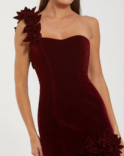 Mac Duggal 68983 - One Shoulder Velvet Trumpet Gown In Red