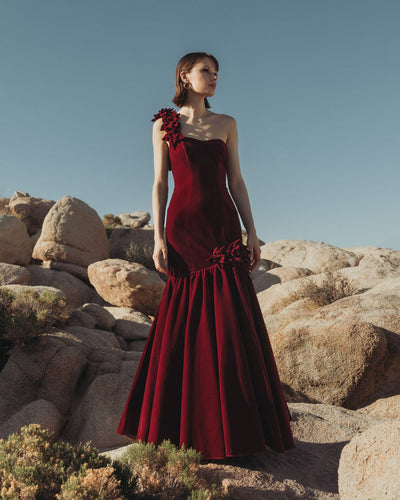 Mac Duggal 68983 - One Shoulder Velvet Trumpet Gown In Red