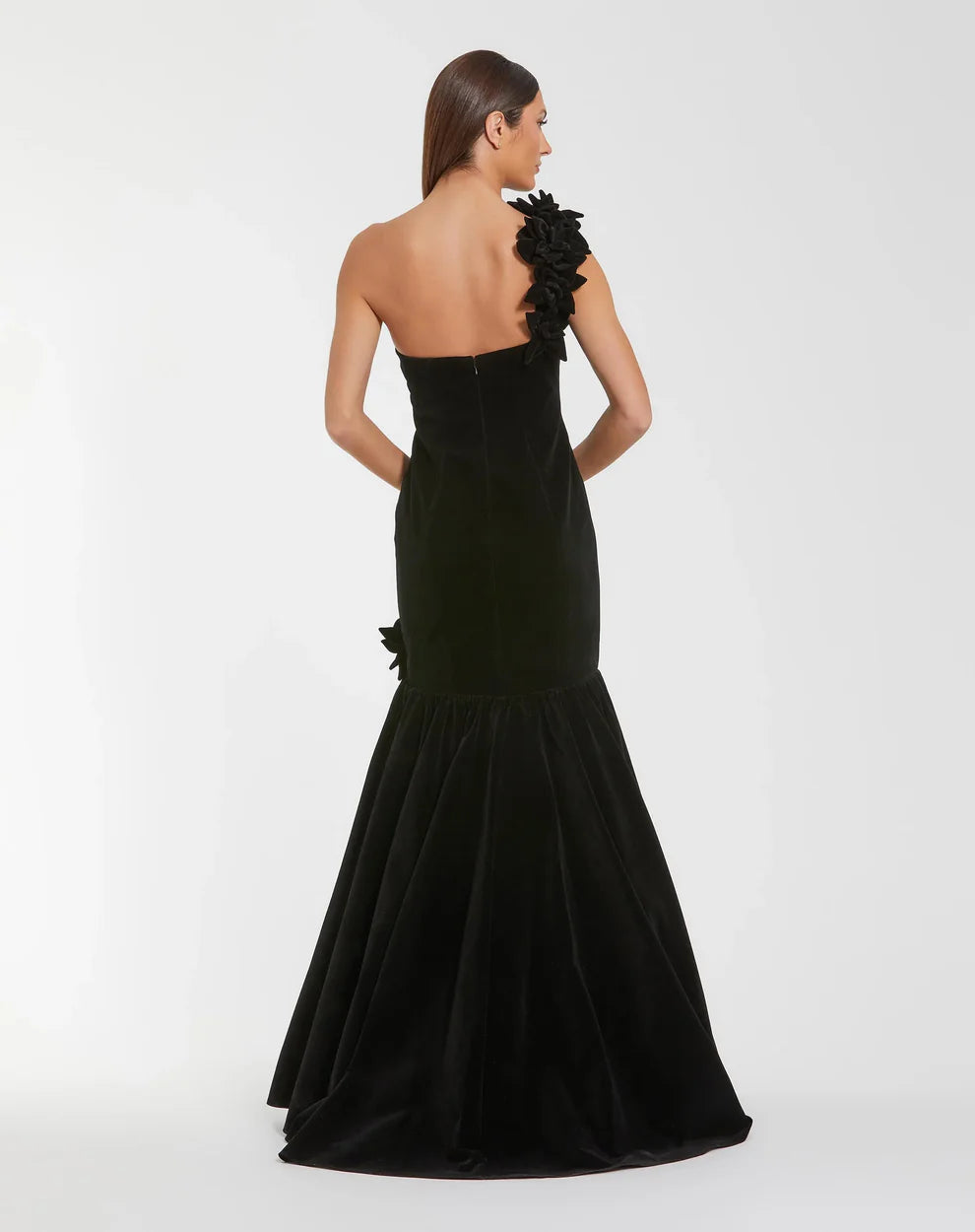 Mac Duggal 68983 - Floral Applique Semi-Sweetheart Velvet Gown