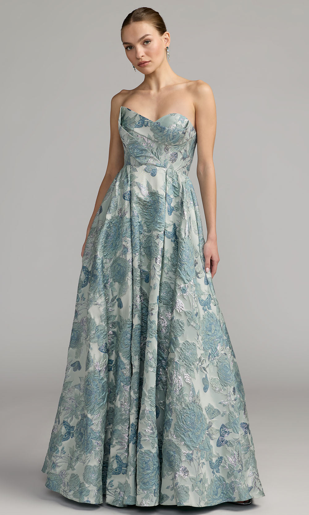 Mac Duggal 68999 - Floral Brocade Pleated Long Gown Prom Dresses in Green