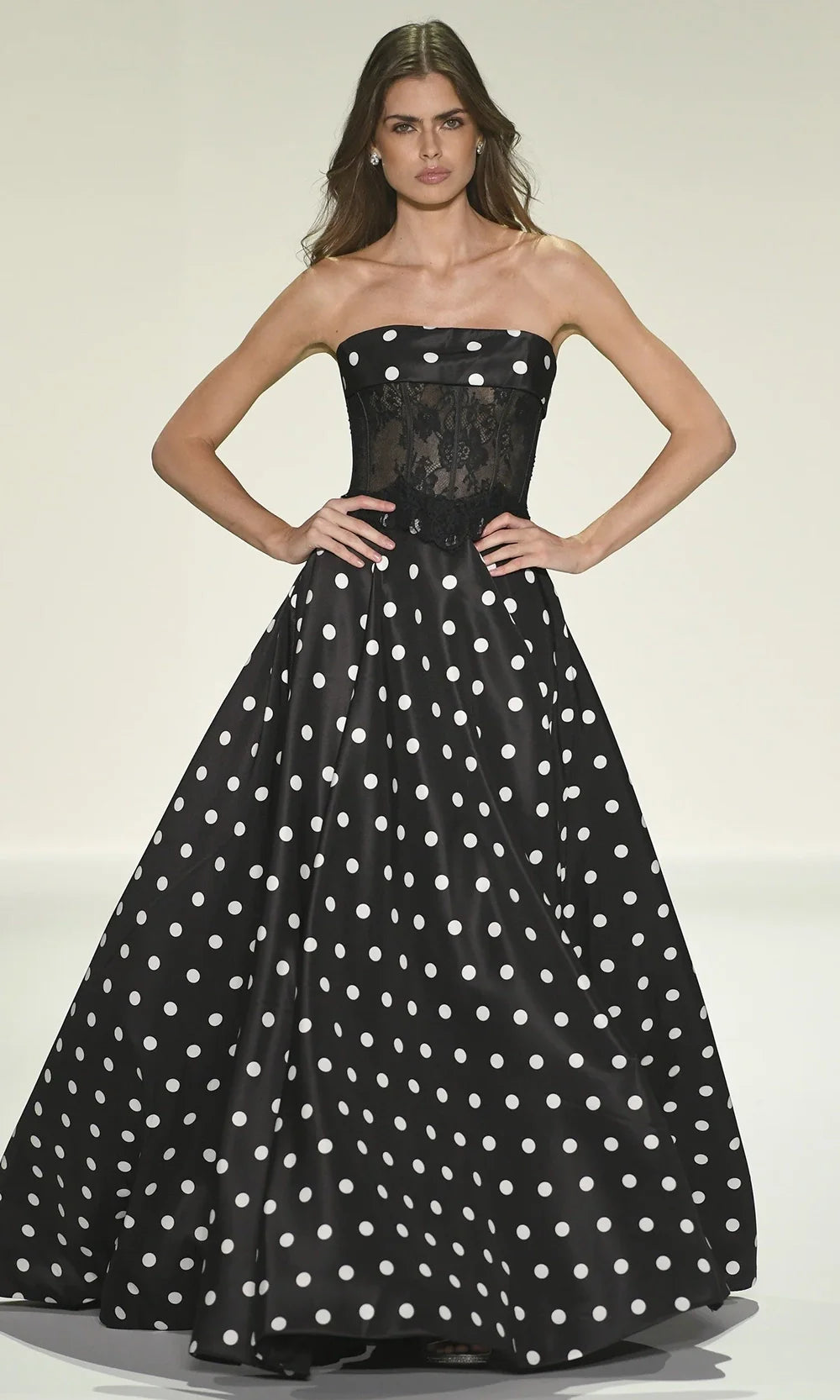 Sherri Hill 57988 - Polka Dot Straight Neck Long Gown Prom Dresses