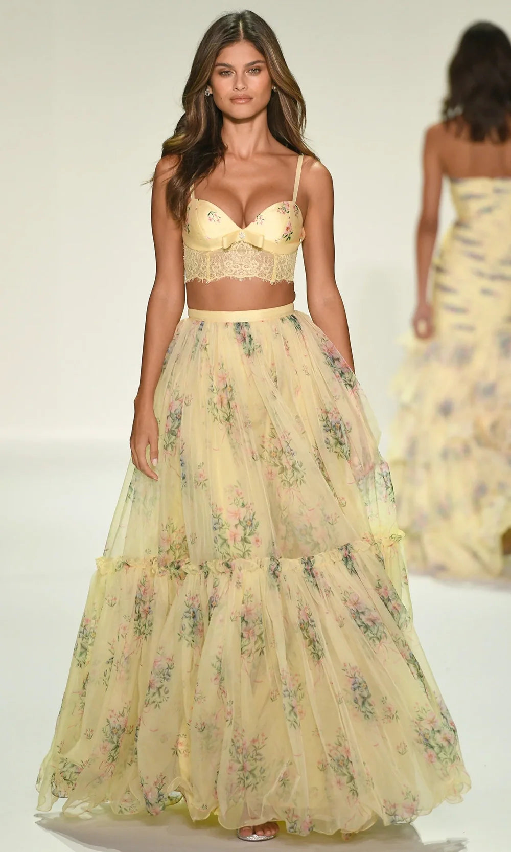 Sherri Hill 57953 - Lace Crop Top Tiered A-Line Gown Prom Dresses